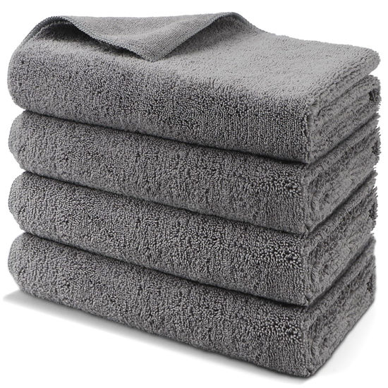 Picture of HOMEXCEL Professional Large Microfiber Car Drying Towels 4 Pack, Lint Free, Scratch Free, Highly Absorbent Drying Towel for Cars, SUVs, RVs, Trucks, and Boats,31" x 24 ",Grey