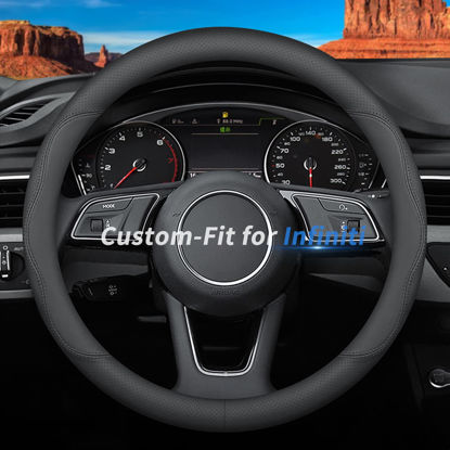 Picture of Deer Route Custom-Fit for Infiniti Steering Wheel Cover, Premium Leather Car Steering Wheel Cover with Logo, Non-Slip, Breathable, for Infiniti Accessories (B-Style,for Infiniti)