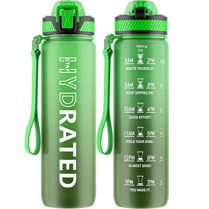 Picture of QLUR Water Bottle with Straw, 32oz Motivational Water Bottles with Time Marker to Drink, Tritan BPA Free, 1L Sports Water Bottle with Carry Strap LeakProof for Women Gym Fitness Outdoor (1 Pack)