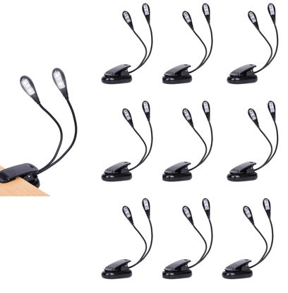 Picture of 10 Pack Music Stand Lights - Musician Piano Light Clip On, USB & AAA Battery Powered, Eye Care & Portable, LED Book Reading Lamp, 4 Brightness, Ideal for Orchestra, Sheet Music, Guitar (Dual Arm)