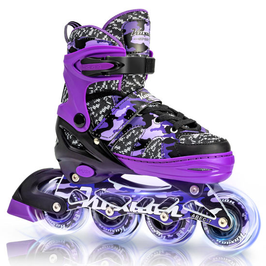 Picture of Kuxuan Skates Adjustable Inline Skates for Girls and Women with Full Light Up Wheels Outdoor Fun Illuminating Skates for Beginner
