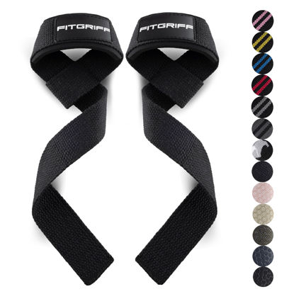 Picture of Fitgriff® Lifting Wrist Straps for Weightlifting, Gym, Deadlift, Workout (Made of Premium Cotton & Padded) - Men & Women (Standard, Black)