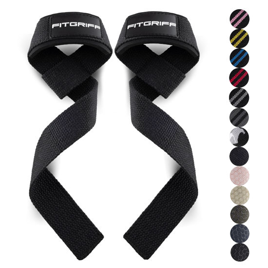 Picture of Fitgriff® Lifting Wrist Straps for Weightlifting, Gym, Deadlift, Workout (Made of Premium Cotton & Padded) - Men & Women (Standard, Black)
