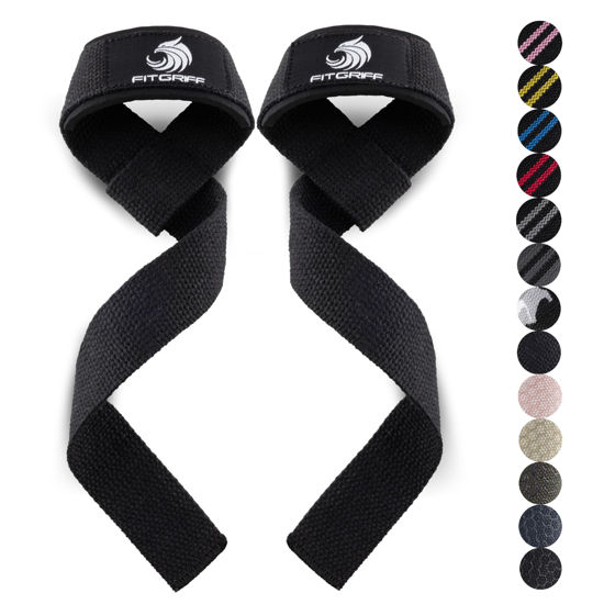 Picture of Fitgriff® Lifting Wrist Straps for Weightlifting, Gym, Deadlift, Workout (Made of Premium Cotton & Padded) - Men & Women (Standard, Black-Original)
