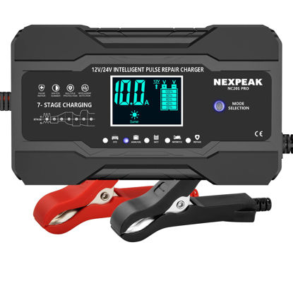 Picture of NEXPEAK 10-Amp Car Battery Charger, 12V and 24V Smart Fully Automatic Battery Trickle Charger Maintainer w/Temp Compensation for Truck Motorcycle Lawn Mower Boat Marine Lead Acid Batteries
