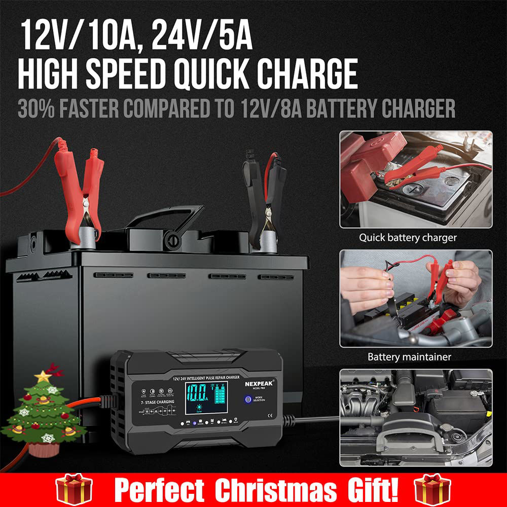 RoyPow 12V LiFePO4 Lithium batterijlader 14.4V 10-Amp Trickle Charger Maintainer met Alligator Clamp en Ring Terminal