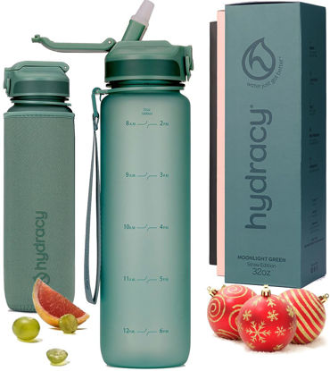Picture of Hydracy Water Bottle with Times to Drink & Straw - Large 32 Oz BPA Free Motivational Bottle & No Sweat Sleeve -Leak Proof Gym Bottle with Time Marker - Ideal for Fitness, Sports & Outdoors