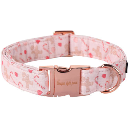 Picture of Unique style paws Christmas Dog Collar Metal Buckle Pink Gingerbread Puppy Collar Gift Durable Cute Collar for Small Medium Large Boys Girls Dogs