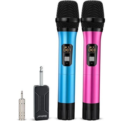 Picture of Wireless Microphone, Bietrun UHF Metal Dual Handheld Cordless Dynamic Mic System with Rechargeable Receiver, 1/4‘’Output, for Karaoke, Church, Speech, Wedding, Party Singing(160 ft Range)-Auto Connect