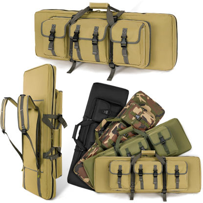 Picture of DULCE DOM Double Rifle Case 52'' Soft Gun Bag Tactical Backpack with Movable Divider for Hunting Shooting Range, MOLLE System Multiple Magazine Pouches & Accessory Bags (KHAKI)