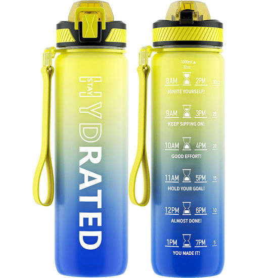 Picture of QLUR Water Bottle with Straw, 32oz Motivational Water Bottles with Time Marker to Drink, Tritan BPA Free, 1L Sports Water Bottle with Carry Strap LeakProof for Women Gym Fitness Outdoor (1 Pack)