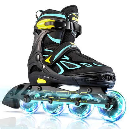 Picture of 2PM SPORTS Vinal Girls and Boys Adjustable Flashing Inline Skates, All Wheels Light Up, Fun Illuminating for Kids and Women- Cyan L
