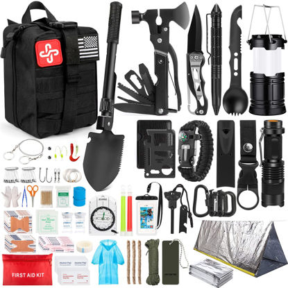 Picture of Survival Kit, 250Pcs Survival Gear First Aid Kit with Molle System Compatible Bag and Emergency Tent, Emergency Kit for Earthquake, Outdoor Adventure, Hiking, Hunting, Gifts for Men Women