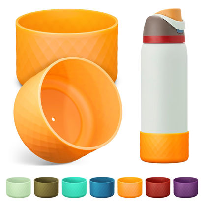 Picture of Alwenid 2PCS Silicone Water Bottle Boot for Owala 40 Oz, Anti-Slip Protective Sleeve Bottom Bumper Protector for FreeSip, Twist, and Flip Stainless Steel Water Bottles (Orange)