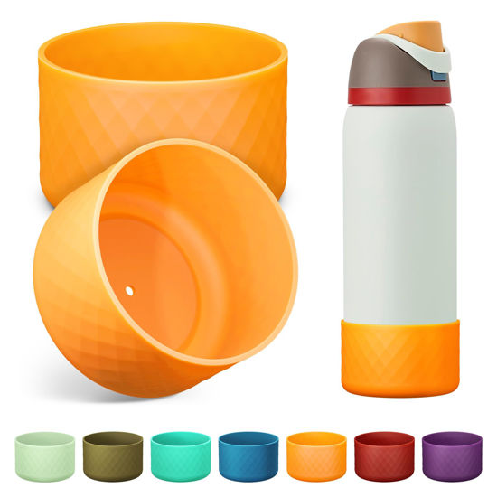 Picture of Alwenid 2PCS Silicone Water Bottle Boot for Owala 40 Oz, Anti-Slip Protective Sleeve Bottom Bumper Protector for FreeSip, Twist, and Flip Stainless Steel Water Bottles (Orange)