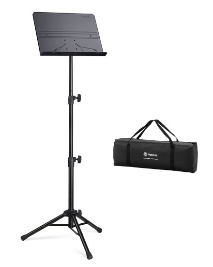 Picture of Vekkia 70 - inch Metal Professional Portable Sheet Music Stand - Folding Adjustable Holder, with Carrying Bag, Sturdy for Instrumental & Band Performances, Travel