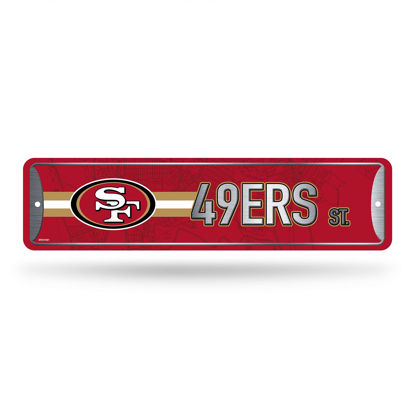Picture of Rico Industries NFL San Francisco 49ers Home Décor Metal Street Sign (4" x 15") - Great for Home, Office, Bedroom, & Man Cave - Made,Silver