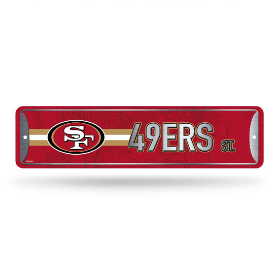 Picture of Rico Industries NFL San Francisco 49ers Home Décor Metal Street Sign (4" x 15") - Great for Home, Office, Bedroom, & Man Cave - Made,Silver