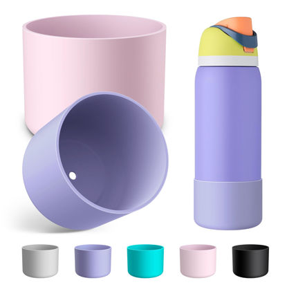 Picture of Alwenid 2PCS Silicone Water Bottle Boot for Owala 32 Oz, Anti-Slip Protective Sleeve Bottom Bumper Protector for FreeSip, Twist, and Flip Stainless Steel Water Bottles (Purple+Pink)