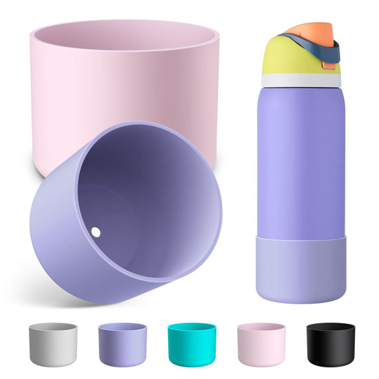 Picture of Alwenid 2PCS Silicone Water Bottle Boot for Owala 32 Oz, Anti-Slip Protective Sleeve Bottom Bumper Protector for FreeSip, Twist, and Flip Stainless Steel Water Bottles (Purple+Pink)