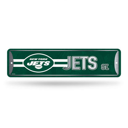 Picture of Rico Industries NFL New York Jets Home Décor Metal Street Sign (4" x 15") - Great for Home, Office, Bedroom, & Man Cave - Made,Silver
