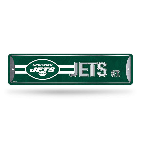 Picture of Rico Industries NFL New York Jets Home Décor Metal Street Sign (4" x 15") - Great for Home, Office, Bedroom, & Man Cave - Made,Silver