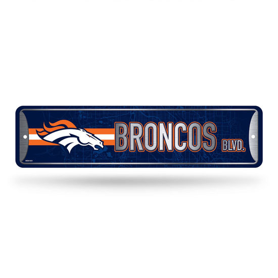 Picture of Rico Industries NFL Denver Broncos Home Décor Metal Street Sign (4" x 15") - Great for Home, Office, Bedroom, & Man Cave - Made,Silver