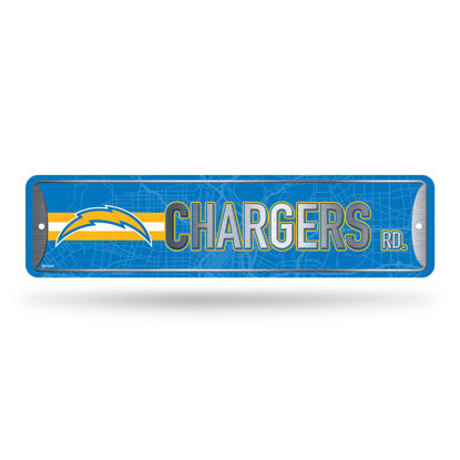Picture of Rico Industries NFL Los Angeles Chargers Home Décor Metal Street Sign (4" x 15") - Great for Home, Office, Bedroom, & Man Cave - Made,Silver