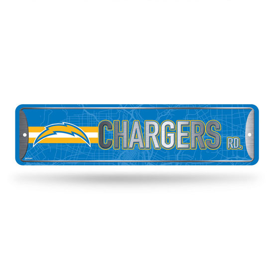 Picture of Rico Industries NFL Los Angeles Chargers Home Décor Metal Street Sign (4" x 15") - Great for Home, Office, Bedroom, & Man Cave - Made,Silver