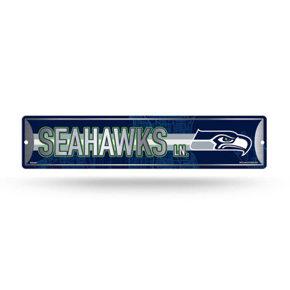 Picture of Rico Industries NFL Seattle Seahawks Home Décor Metal Street Sign (4" x 15") - Great for Home, Office, Bedroom, & Man Cave - Made,Silver