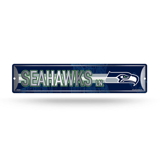 Picture of Rico Industries NFL Seattle Seahawks Home Décor Metal Street Sign (4" x 15") - Great for Home, Office, Bedroom, & Man Cave - Made,Silver