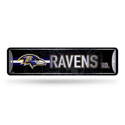 Picture of Rico Industries NFL Baltimore Ravens Home Décor Metal Street Sign (4" x 15") - Great for Home, Office, Bedroom, & Man Cave - Made,Silver