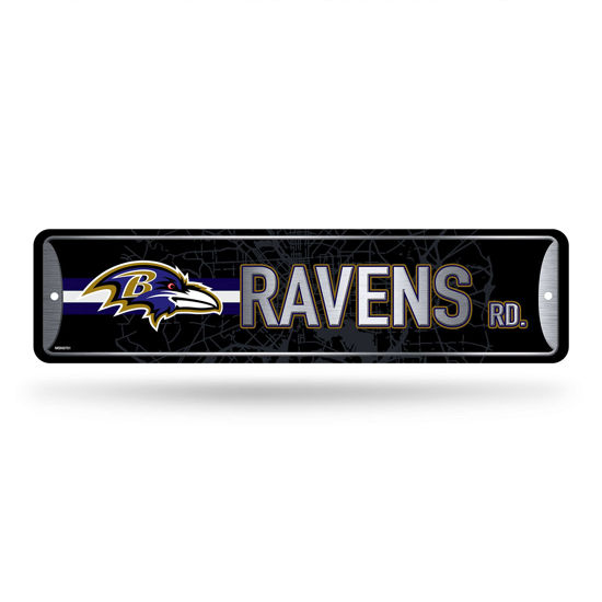Picture of Rico Industries NFL Baltimore Ravens Home Décor Metal Street Sign (4" x 15") - Great for Home, Office, Bedroom, & Man Cave - Made,Silver