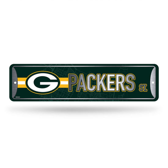 Picture of Rico Industries NFL Green Bay Packers Home Décor Metal Street Sign (4" x 15") - Great for Home, Office, Bedroom, & Man Cave - Made,Silver