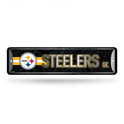Picture of Rico Industries NFL Pittsburgh Steelers Home Décor Metal Street Sign (4" x 15") - Great for Home, Office, Bedroom, & Man Cave - Made