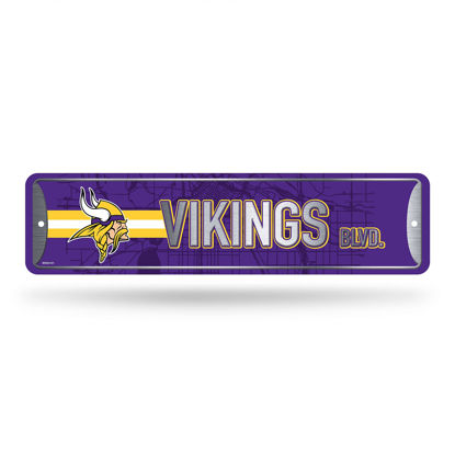 Picture of Rico Industries NFL Minnesota Vikings Home Décor Metal Street Sign (4" x 15") - Great for Home, Office, Bedroom, & Man Cave - Made,Silver
