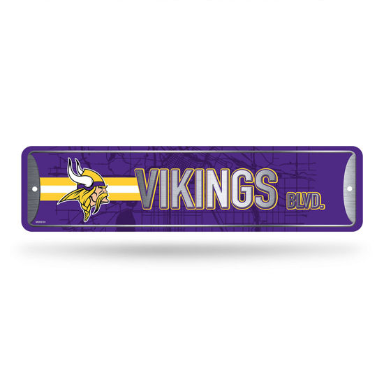 Picture of Rico Industries NFL Minnesota Vikings Home Décor Metal Street Sign (4" x 15") - Great for Home, Office, Bedroom, & Man Cave - Made,Silver
