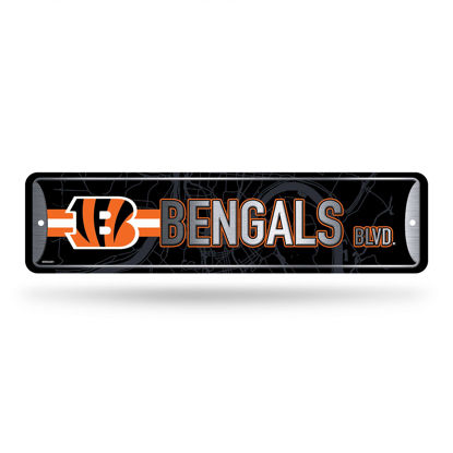 Picture of Rico Industries NFL Cincinnati Bengals Home Décor Metal Street Sign (4" x 15") - Great for Home, Office, Bedroom, & Man Cave - Made,Silver