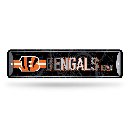 Picture of Rico Industries NFL Cincinnati Bengals Home Décor Metal Street Sign (4" x 15") - Great for Home, Office, Bedroom, & Man Cave - Made,Silver