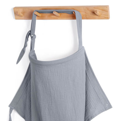 Picture of Blissful Diary Muslin Nursing Cover for Breastfeeding, Breathable Breastfeeding Cover up with Arch Neckline for Women, Nursing Apron (Light Grey)