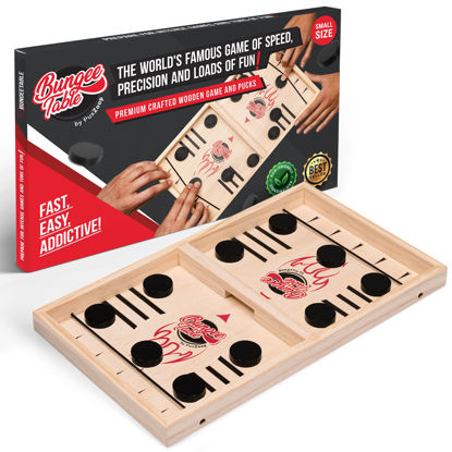 Picture of Bungee Table Fast Sling Puck Game - Small Size - Test Your Speed and Accuracy with This Fast-Paced Wooden Air Hockey Board Game - Fun for Family Game Night or Friends Party