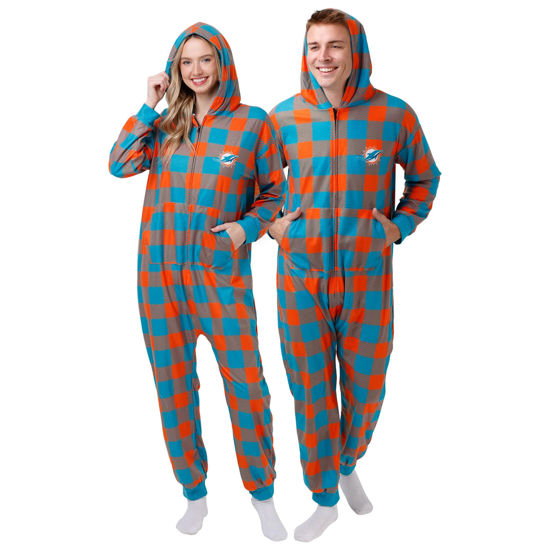Picture of FOCO Miami Dolphins NFL Plaid One Piece Pajamas - XXL