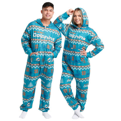 Picture of FOCO Miami Dolphins NFL Ugly Pattern One Piece Pajamas - XL