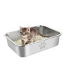 Picture of PWTAA Stainless Steel Cat Litter Box High Side Cats Toilet Metal Kitten Litter Pan, Pet Cleaning Tool for Big and Small Cats, Rabbits, Splash-Proof and Non-Stick Cat Poop Box odorless 15.7"x11.8"x3.9"