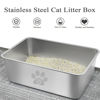 Picture of PWTAA Stainless Steel Cat Litter Box High Side Cats Toilet Metal Kitten Litter Pan, Pet Cleaning Tool for Big and Small Cats, Rabbits, Splash-Proof and Non-Stick Cat Poop Box odorless 15.7"x11.8"x3.9"