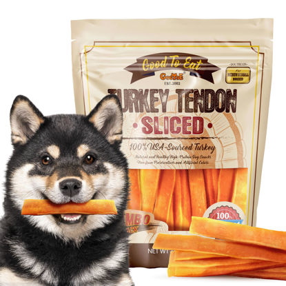 Picture of Gootoe Turkey Tendon Dog Treats- 100% USA-Sourced, Natural Snack, Premium Training Chews, Hypoallergenic, Resealable Value Bag, for Medium Dogs, 7 Inch Slice Jumbo Pack, 1 lb (Pack of 1)