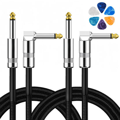 Picture of Aqdocvf 2-Pack Guitar Cable, 10ft Electric Guitar AMP Cord for Bass Guitar & Electric Guitar/Keyboard/Mandolin TS 1/4 Inch Cable, Pro Audio Instrument Cable (Right Angle to Straight, Black)