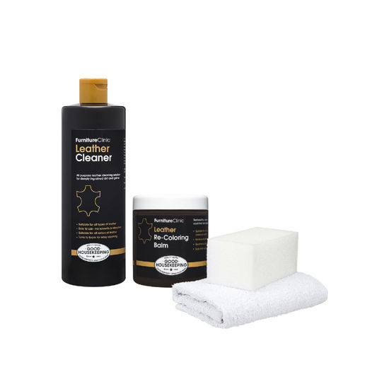Picture of Furniture Clinic Leather Easy Restoration Kit | Includes Leather Recoloring Balm & Leather Cleaner, Sponge & Cloth | Restore & Repair Sofas, Car Seats & More (Cream)
