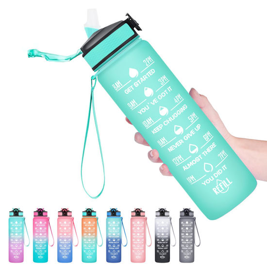 Picture of Hyeta 32 oz Water Bottles with Times to Drink and Straw, Motivational Water Bottle with Time Marker, Leakproof, Drinking Sports Water Bottle for Fitness, Gym and Outdoor