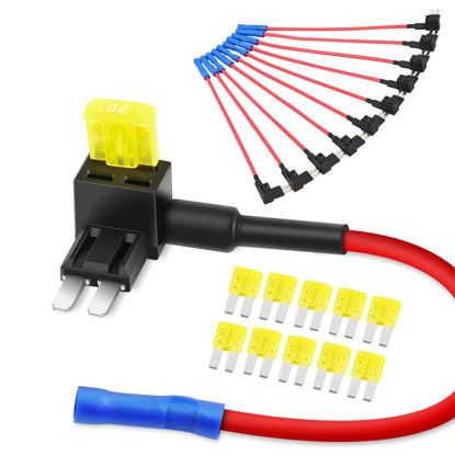 Picture of Nilight 10 Pack Micro 2 Fuse TAP 12V Car Add a Circuit ATR Blade Fuse Adapter with 20A Fuse Micro II Fuse Holder Add On Dual Circuit Adapter for Cars Trucks Boats (50058R),Blue, Red, Black, Yellow
